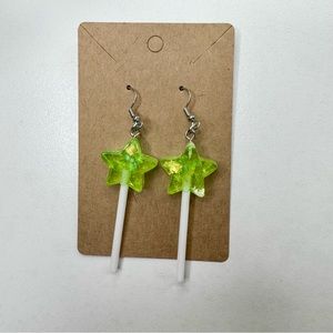 Green star lollipop wand earrings
